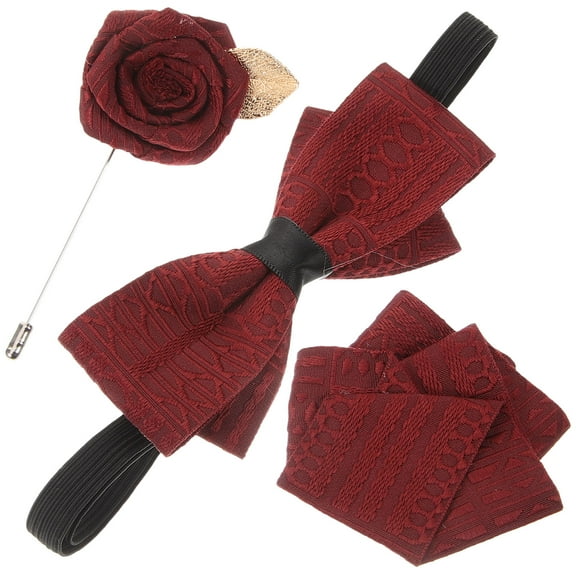 LOLIPPYY 1Set Dark Red Bow Tie and Handkerchief Set with Tuxedo Lapel Pin for Men Formal Business and Wedding
