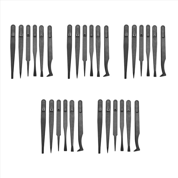 30pzs Juego de Pinzas de Precision Juego de Herramientas Antiestaticas de Plastico Tamano 1/2/3/5/6/8 (Negro)