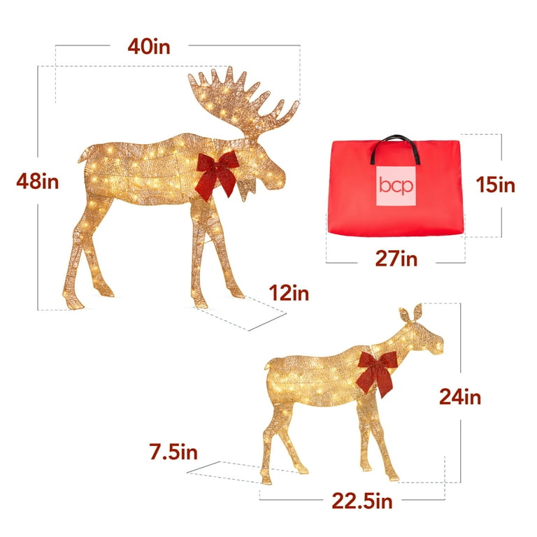 Best Choice Products 4ft 2-Piece Lighted 2D Christmas Moose Set