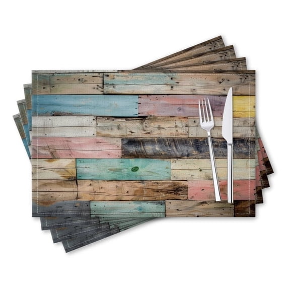 BaHomeck placemats Set of 4 rectangle Linen Cotton Placemats for Dining Table Washable Heat Resistant,18*12inch,Colorful Pastel-Toned Neutral Aged Wood Wall Background