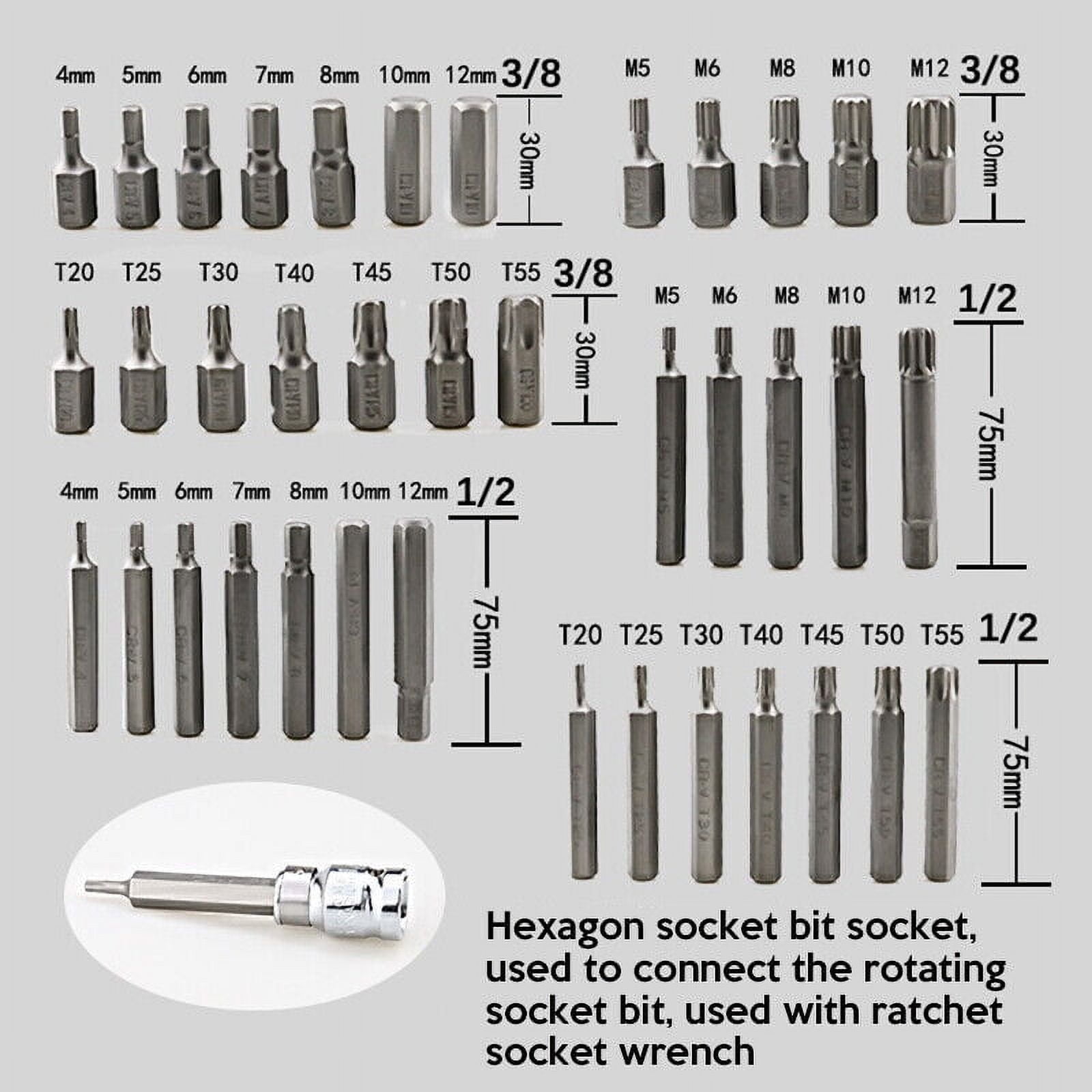 40Pcs Hex Torx Star & Spline Bit Socket Set 3/8" & 1/2" Long & Short Allen Key