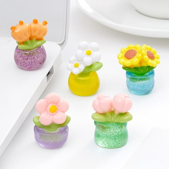 KGJQ 2Pcs Car Dashboard Decor Mini Resin Cute Sunflower and Tulip Miniature Flower Pot Figurines Tiny Flower Figures Car Interior Decorations for Women, Mini Dashboard Ornaments
