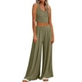 thumbnail image 2 of REORIAFEE Women Two Piece Outfit Summer Workout Set Workout Set Women's Casual Home Sleeveless Yoga Slim Fit Wide Leg Pants Knit Two Piece Set Green L, 2 of 8