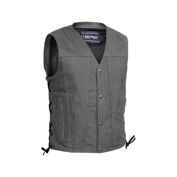 Daniel Smart Men’s Leather Vest - Unique Grey Denim Material Motorcycle Vest for Men’s