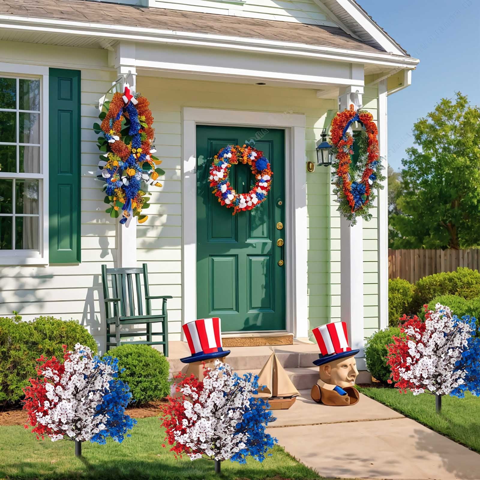 4 of July Decorations, 13.8x20.1inch Red White and Blue Artificial Flowers for Outdoors Ground Insertion, Independence Day Themed Ornament for Garden, Yard Home Decor