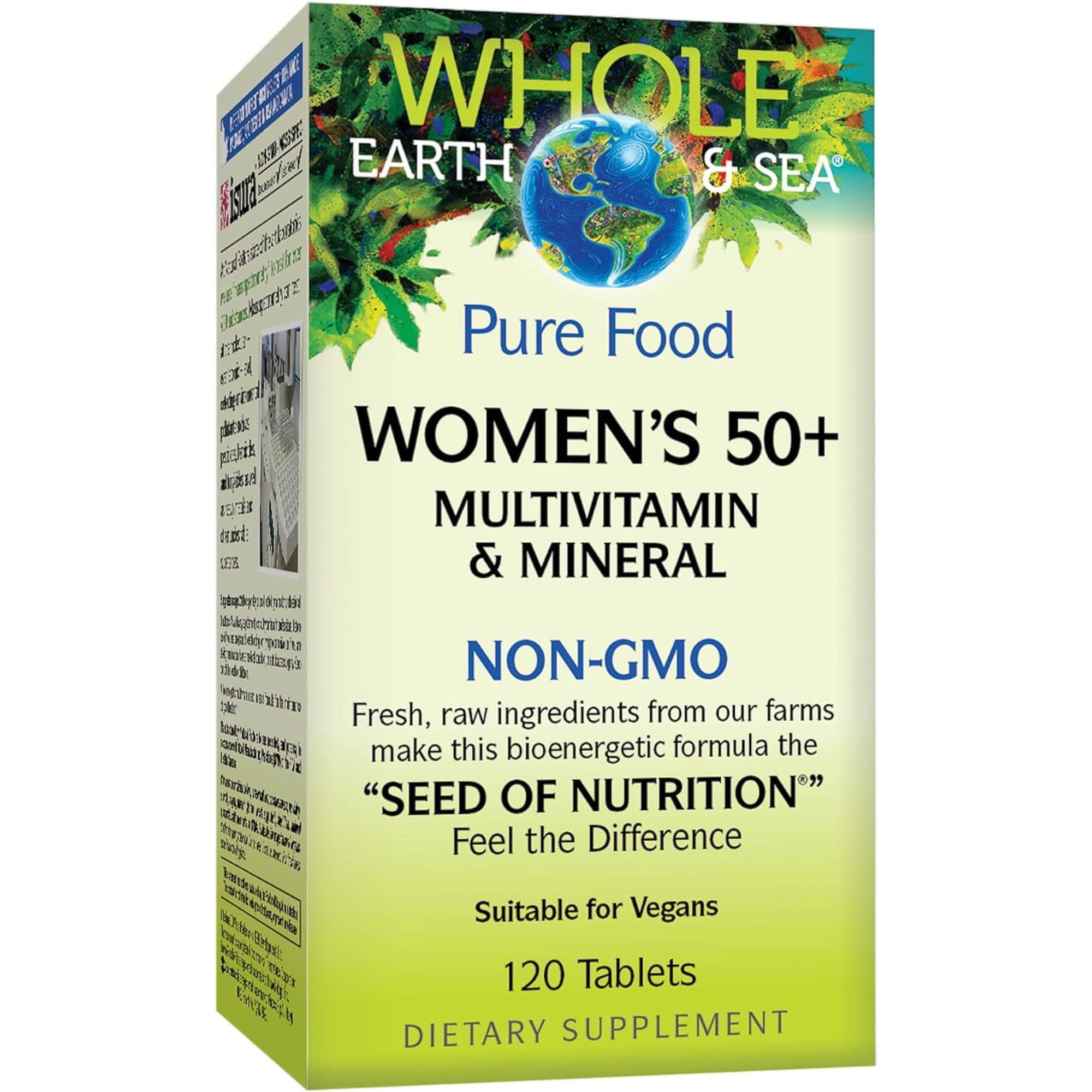 Natural Factors Whole Earth & Sea from, Women's 50+ Multivitamin & Mineral, Vegan, 120 Tablets