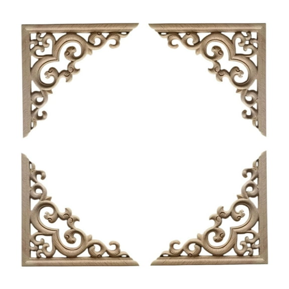 FVDPWYE 4 Decorative Wood Appliques, Carved Corner Appliques, DIY Carved Wood Decals for 15x15cm