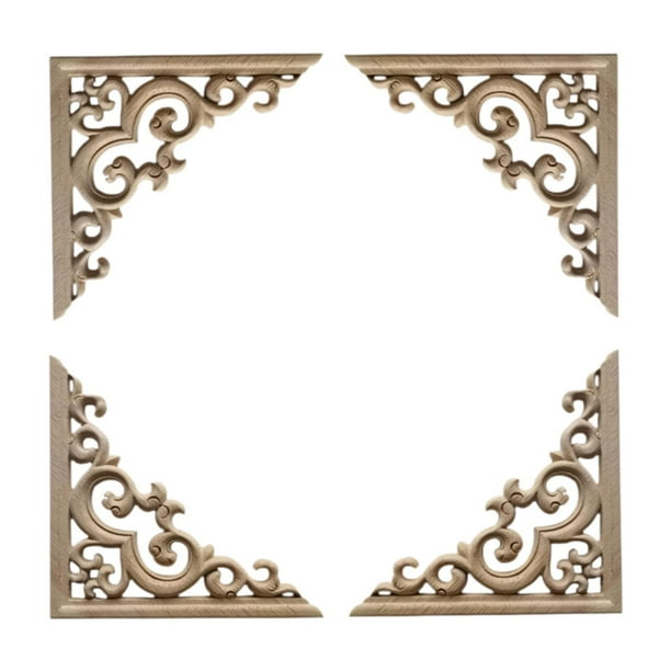 4 apliques de madera decorativos sin pintar para armario o armario. 15 x 15 cm