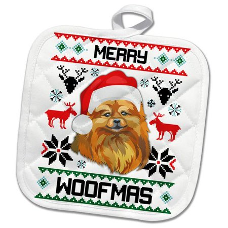 

3dRose Merry Woofmas Small Pomeranian Dog Christmas Gift Pot Holder