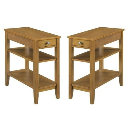 Home Square Three-Tier End Table in Dark Walnut Wood - Set of 2