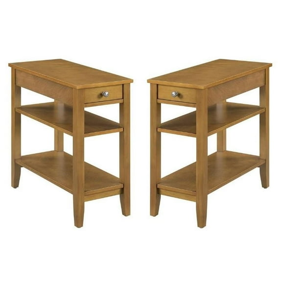 Home Square Three-Tier End Table in Dark Walnut Wood - Set of 2
