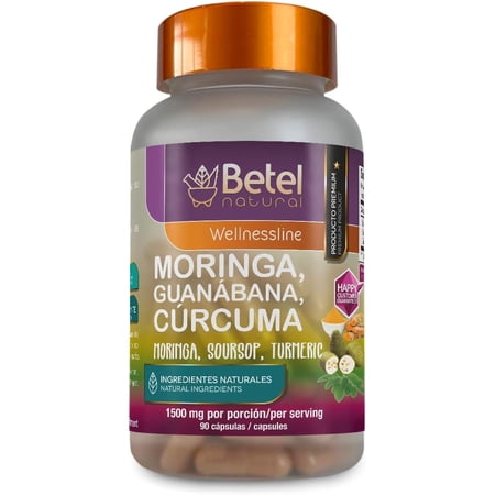 Betel Natural Moringa, Soursop & Turmeric Capsules – 1500mg per Serving, 90 Count, Supports Overall Wellness & Vitality