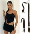 thumbnail image 4 of Brown black Long Real Thick Clip In As Human Hair Extensions Pony Tail Wrap O S8 J6P4, 4 of 9