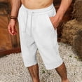 thumbnail image 5 of Mens Casual Soft Cotton Linen Long Shorts Knee Below Sport Running Lounge Work Shorts Capri Pant Size 2XL White, 5 of 7