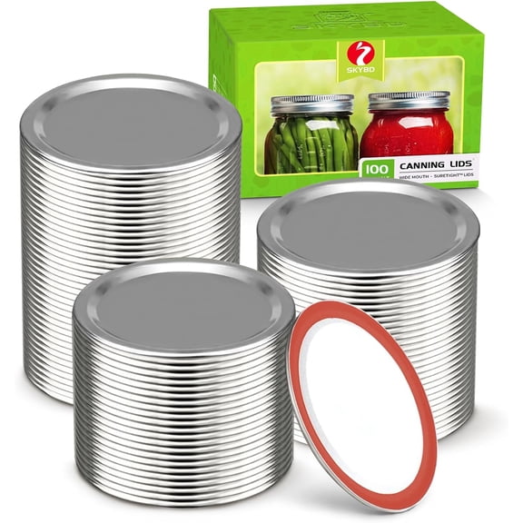 100-Count, WIDE Mouth Canning Lids for , Kerr Jars - Split-Type Metal Mason Jar Lids for Canning - Food Grade Material, 100% Fit & Airtight for Wide Mouth Jars (86mm)