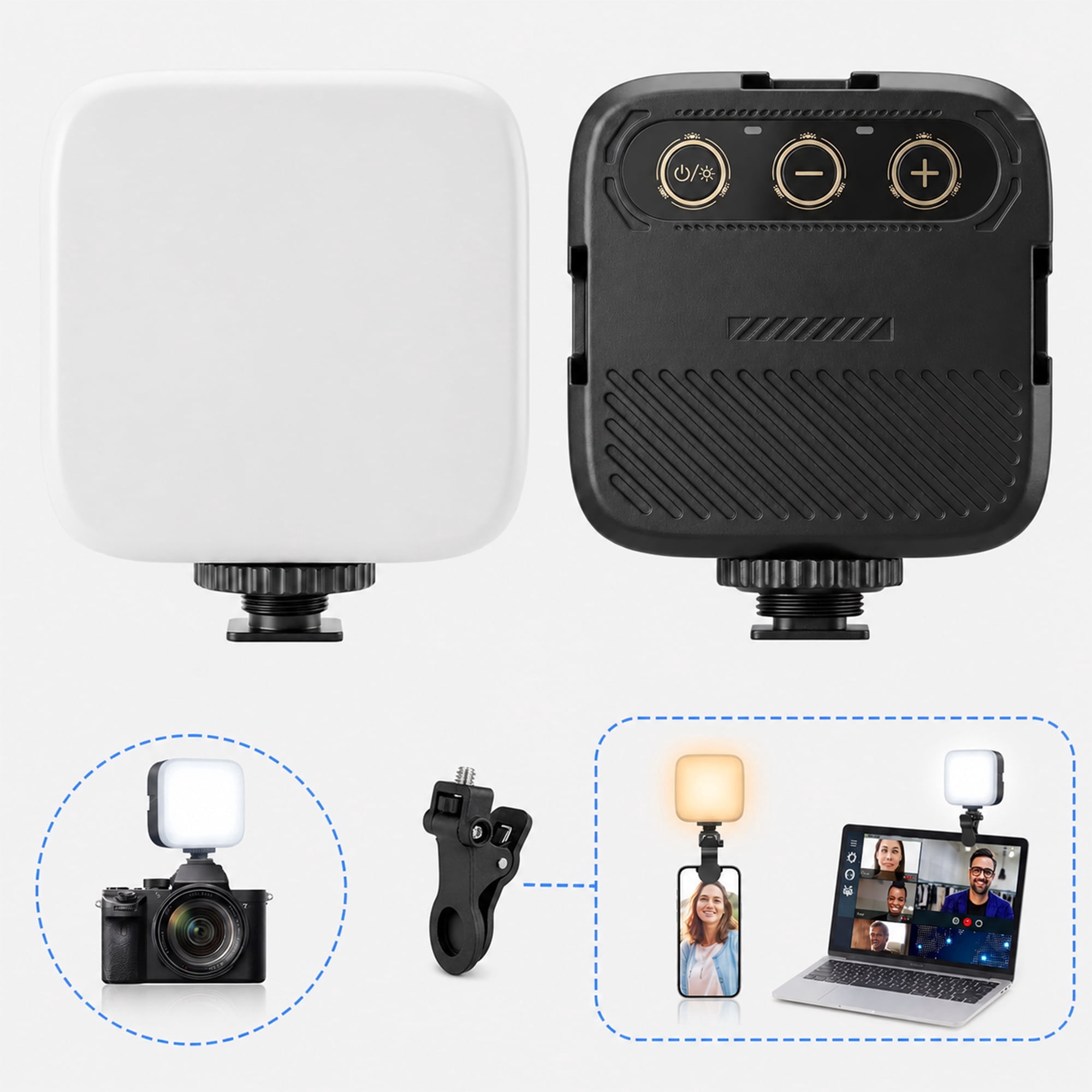 DAYBETTER LED Video Light with 3 Cold Shoe, Soft Selfie Light Panel with Clip for Phone/Laptop/Tablet, Portable Camera light for Video Vlogging
