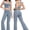 Wide Leg Blue, variant on PISONIC Two Piece Womens Workout Set Backless Color Block Tank Tops Matching High Waist Wide Leg Leggings Gym Work Out Outfits