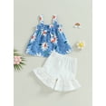 thumbnail image 2 of Bagilaanoe 2pcs Toddler Baby Girl Short Pants Set Floral Sleeveless A-Line Vest Tops + Shorts 12M 18M 24M 3T 4T 5T Kid Casual Summer Outfits, 2 of 7