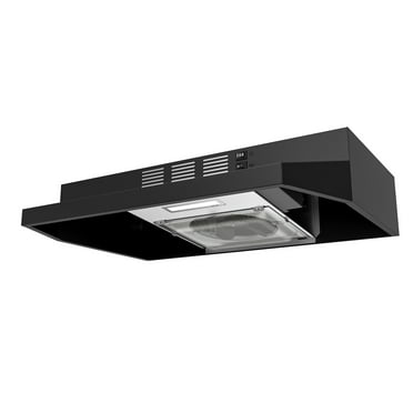 FIREGAS Black Range Hood 24 inch Under Cabinet Range Hood with 2 Speed Exhaust Fan,Ducted/Ductless Convertible,Rocker Button Control,300 CFM,Aluminum Filter