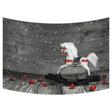 Ykcg Old Wooden Horse Shabby Chic Christmas Red Wall Hanging Tapestry Art 90x60 Inches