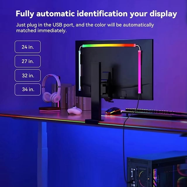 Tira de Sincronización de Pantalla de Computadora Monitor RGB LED Luz de Fondo para PC Luz de Captación para Sala de Deportes Electrónicos para Monitor de 32 Pulgadas