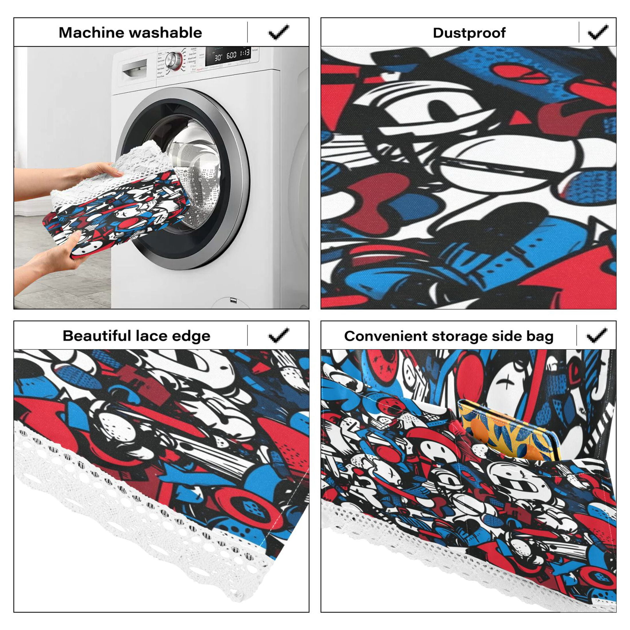 WOBOGO Red Blue Graffiti Pattern Washing Machine Cloth Dryer Refrigerator Top Cover Protective Non-Slip Mat For Kitchen Laundry