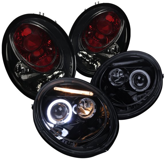 Spec-D Tuning jet Black Projector Headlight   Black 4w 8-LED Bumper Compatible with Volkswagen Beetle Left   Right Pair Headlamps Assembly