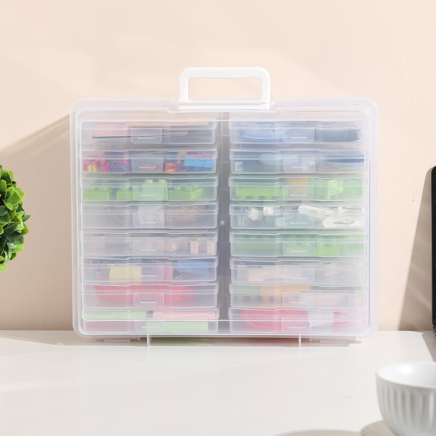 Portable Photo Organizers & Storage Containers, Transparent 4" x 6" Picture Organizers with Handle, 16 Inner Photo Cases, Photo Storage Box