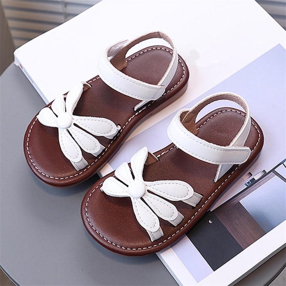 SGFCWSX Girls Fashion Sandals Kids Flower Ankle Strap Hook and Loop Casual Summer Shoes White Size 5 Years
