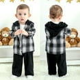 thumbnail image 3 of Younger Tree Toddler Baby Boys Kids Flannel Plaid Shirt Outfits Set Winter Christmas Hoodie Top Pants Clothes 2 PCS for 18-24 Months, 3 of 8