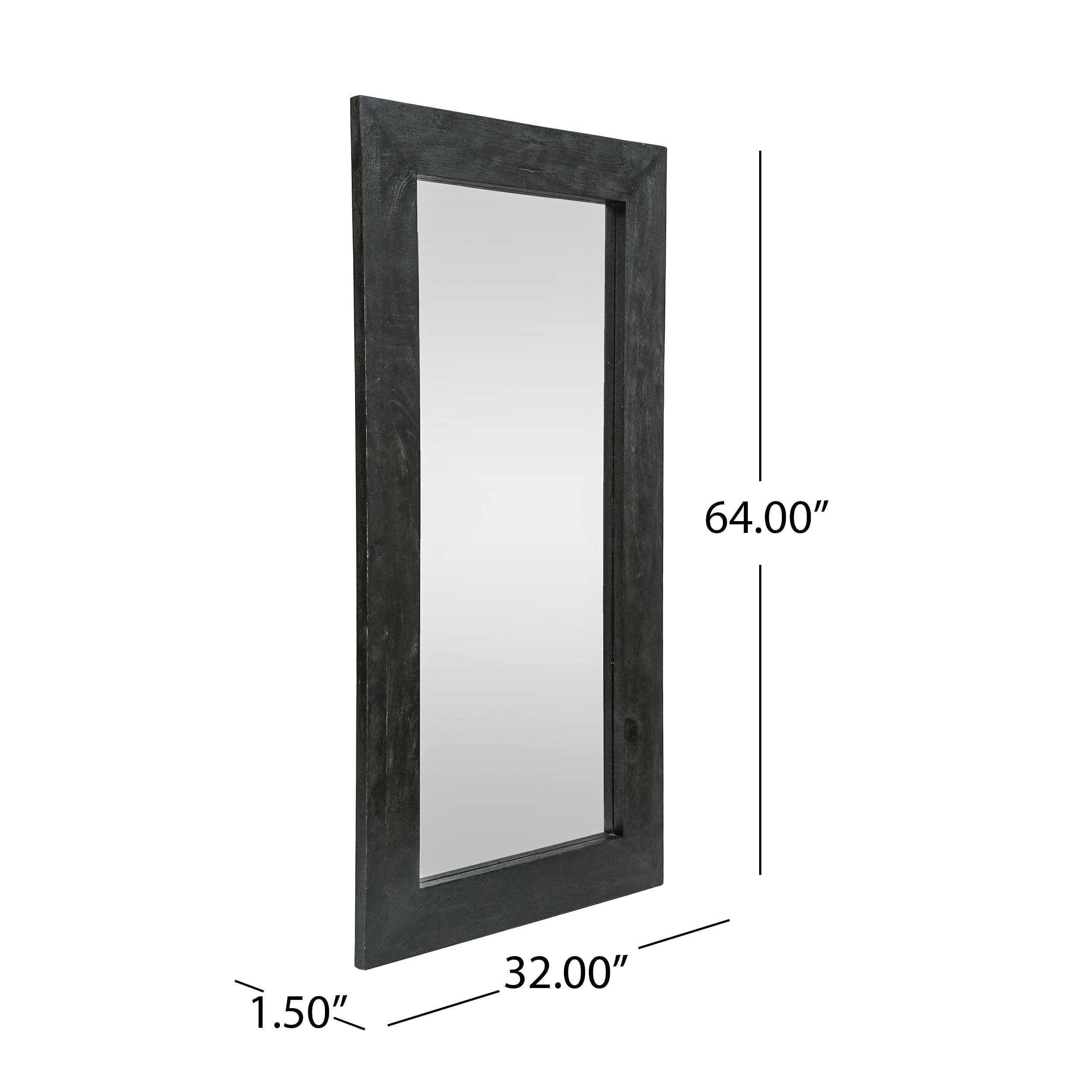 Noble House Froid Rustic Handcrafted Mango Wood Full Length Standing Mirror, Black and Brown