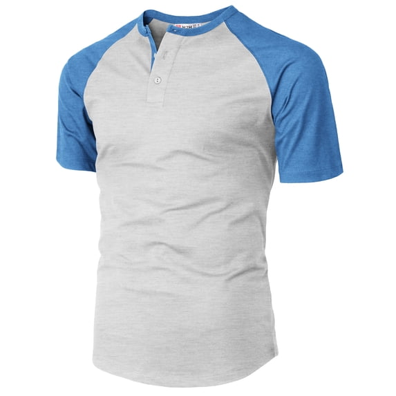 H2H Men's Casual Slim Fit Short Sleeve Henley Shirt Raglan Baseball T-Shirts Tee (CMTTS233)
