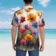 thumbnail image 4 of Balery Colorful Wildflower Meadow Camisas hawaianas de manga corta para hombre, camisas playeras de corte holgado, camisas de vacaciones con botones,3X-Large, 4 of 7