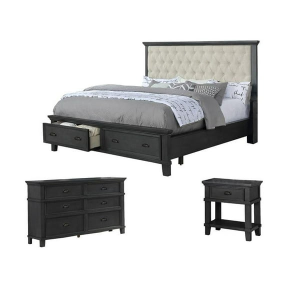 Sandy Platform Cappuccino Wood 3 Piece Bedroom Set in California King