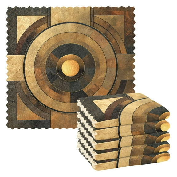 Kitchen Dish Towels Soft Absorbent Dish Cloths 11"x11" Abstract Olive Brown Geometric 6 Packs