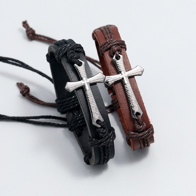 2 pulseras de cuero trenzado para hombres y mujeres, pulsera ajustable en negro y marrón
