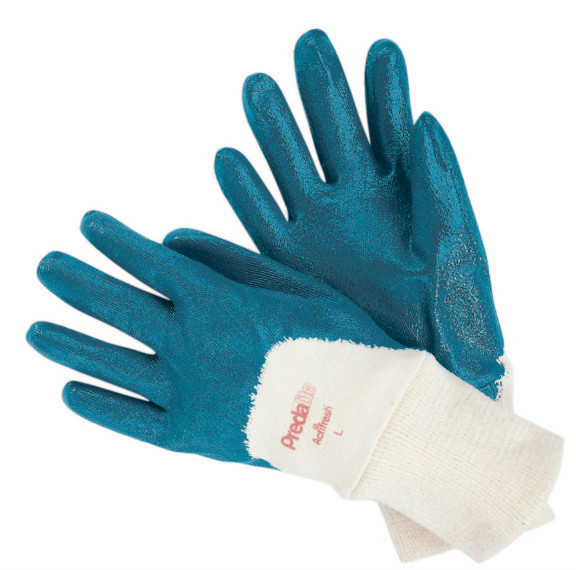 Predalite Nitrile Gloves, Cotton Lined, Blue/white, Large, 12 Pairs