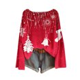thumbnail image 4 of yardsong 2025 Long Sleeve Womens Christmas Sweater - Boat Neck Imitation Knit Boho Pullover Xmas Theme Holiday Sweatshirt Red,S, 4 of 5
