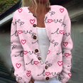 thumbnail image 1 of IMENGL Cute pattern printed button woolen cardigan, Pink XL, Size M-2XL, 1 of 4
