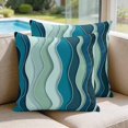 thumbnail image 2 of 16x16 Pillow Covers Set of 2, Teal Ombre Square Throw Pillow Covers for Couch/Sofa/Living Room, Abstract Art Moire Ocean Waves Decorative Soft Pillowcases for Couch Throw Pillows with Hidden Zipper, 2 of 9
