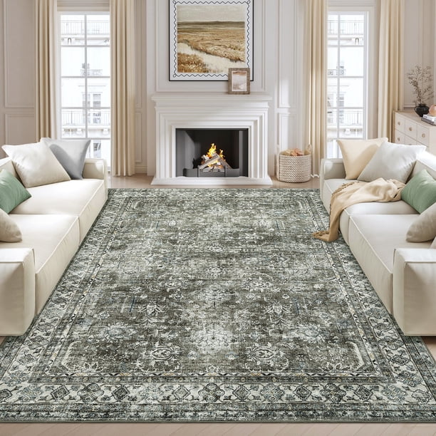 GarveeHome Tapis de couloir imprimé vintage avec dos antidérapant, résistant aux taches – Tapis oriental lavable à poils courts de style rustique pour cuisine, buanderie, bleu