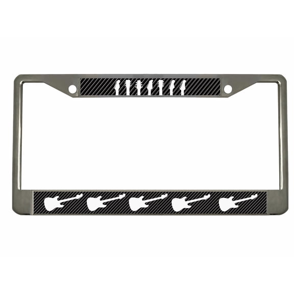 Guitar Musical Style Metal License Plate Frame Personalized/Car Accessories Car Tag Holder Cover Carbon (Chrome/Carbon/White)