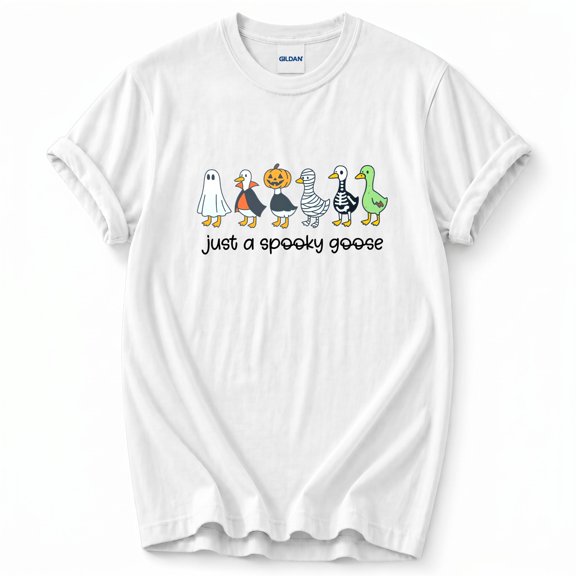 Just a Spooky Goose Halloween T-Shirt – Funny Ghost Goose Graphic – Bird Lover's Seasonal Wear