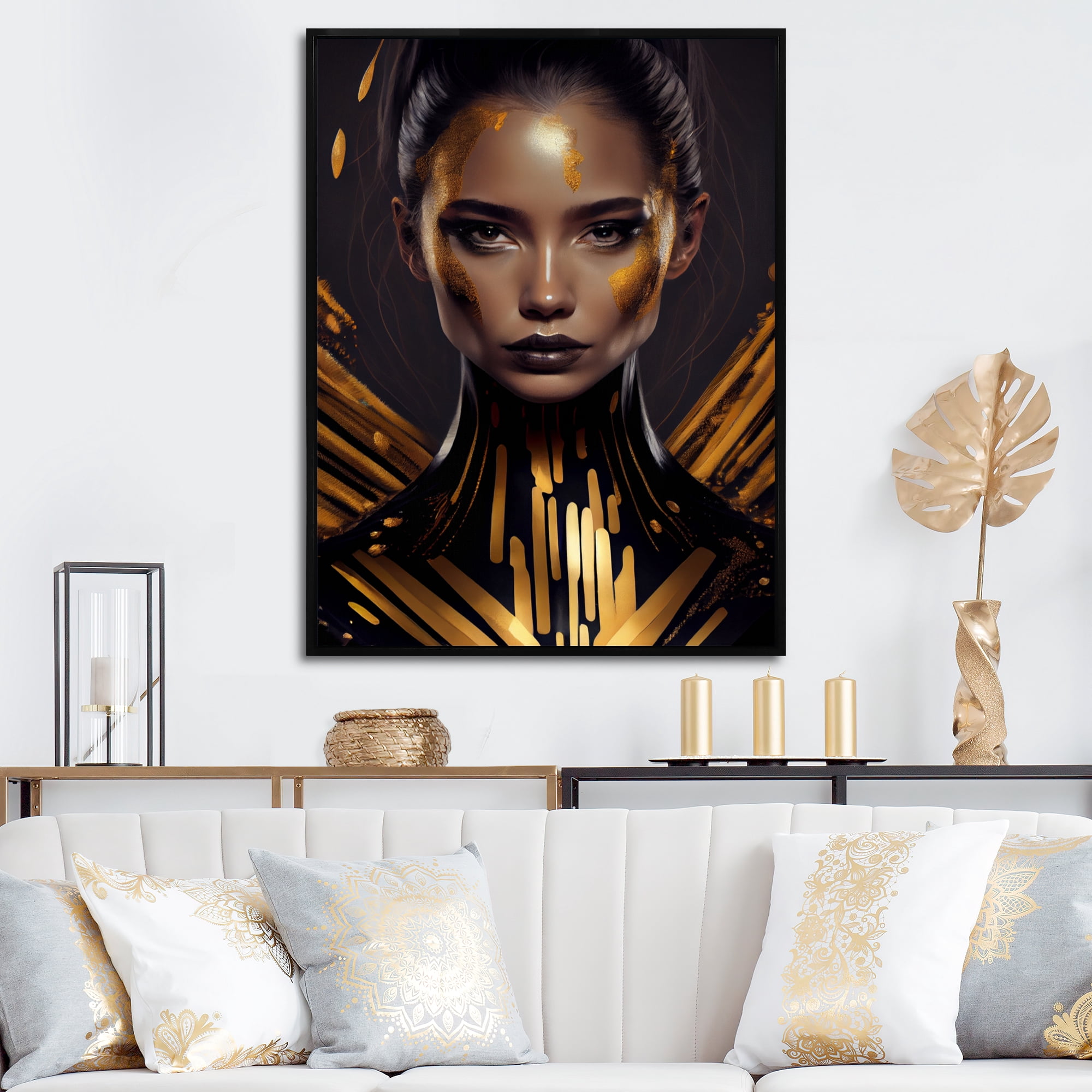Designart Sensual Liquid Gold Woman I Floating Frame Wall Art