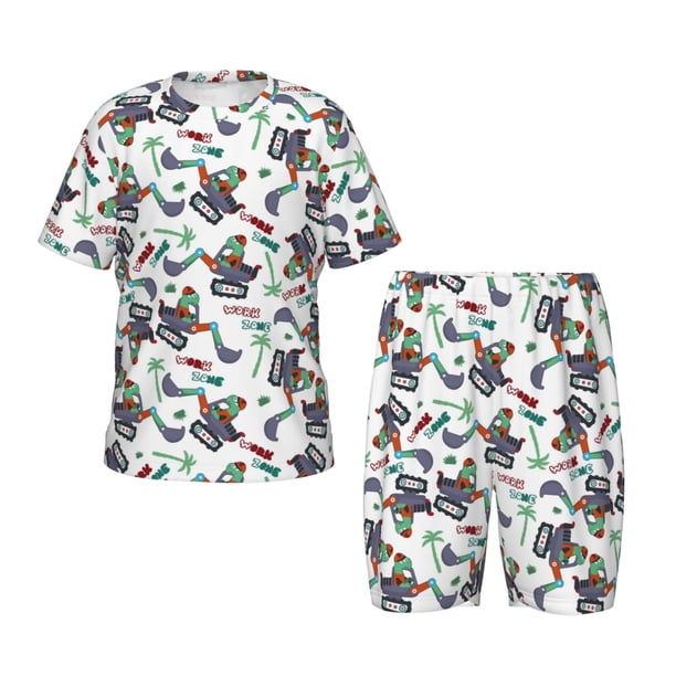 Balery Dinosaur on Excavator2 Conjunto de Pijama Infantil de Manga Corta con Estampado – Ropa de Dormir de Algodón Suave-4X-Large