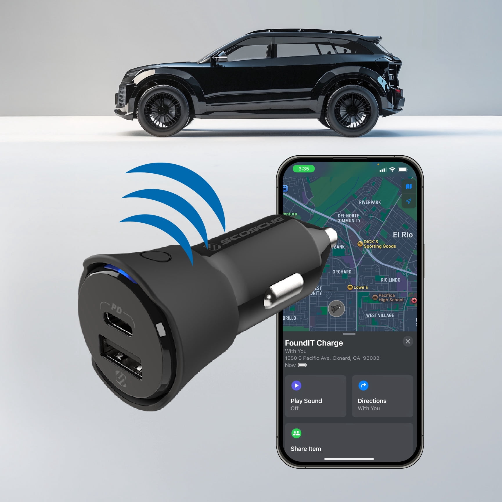 Scosche CPD32LT-1 FoundIT® Charge 32W USB-C & USB-A Charger + Built-in Locator For Apple & Android
