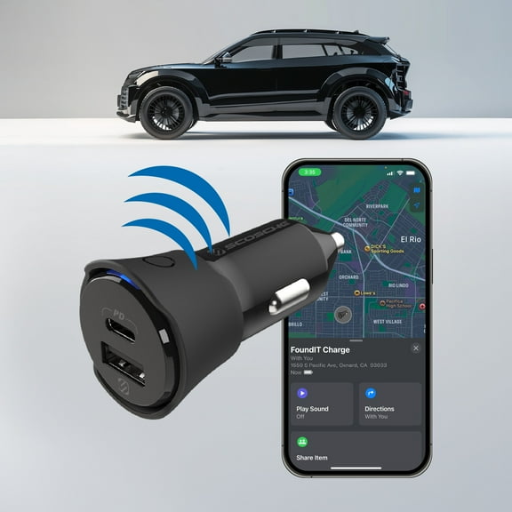 Scosche CPD32LT-SP FoundItâ„¢ Charge 32W USB-C & USB-A Charger Built-In Locator For Apple & Android