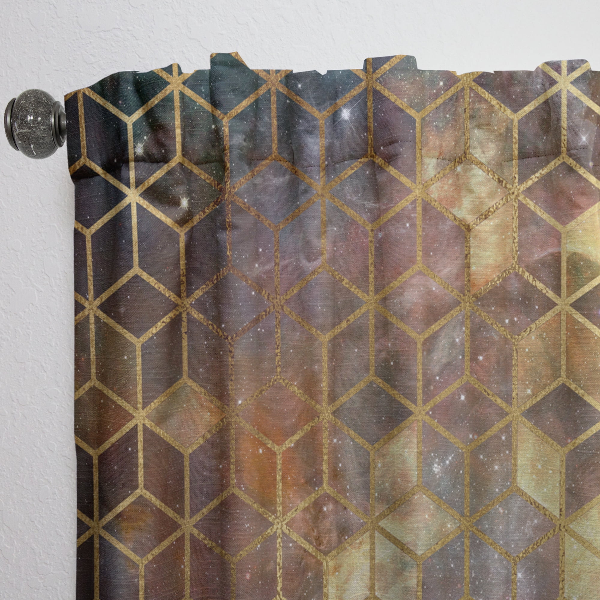 Designart 'Honeycomb Capital Gold IX' Modern & Contemporary Curtain Panel
