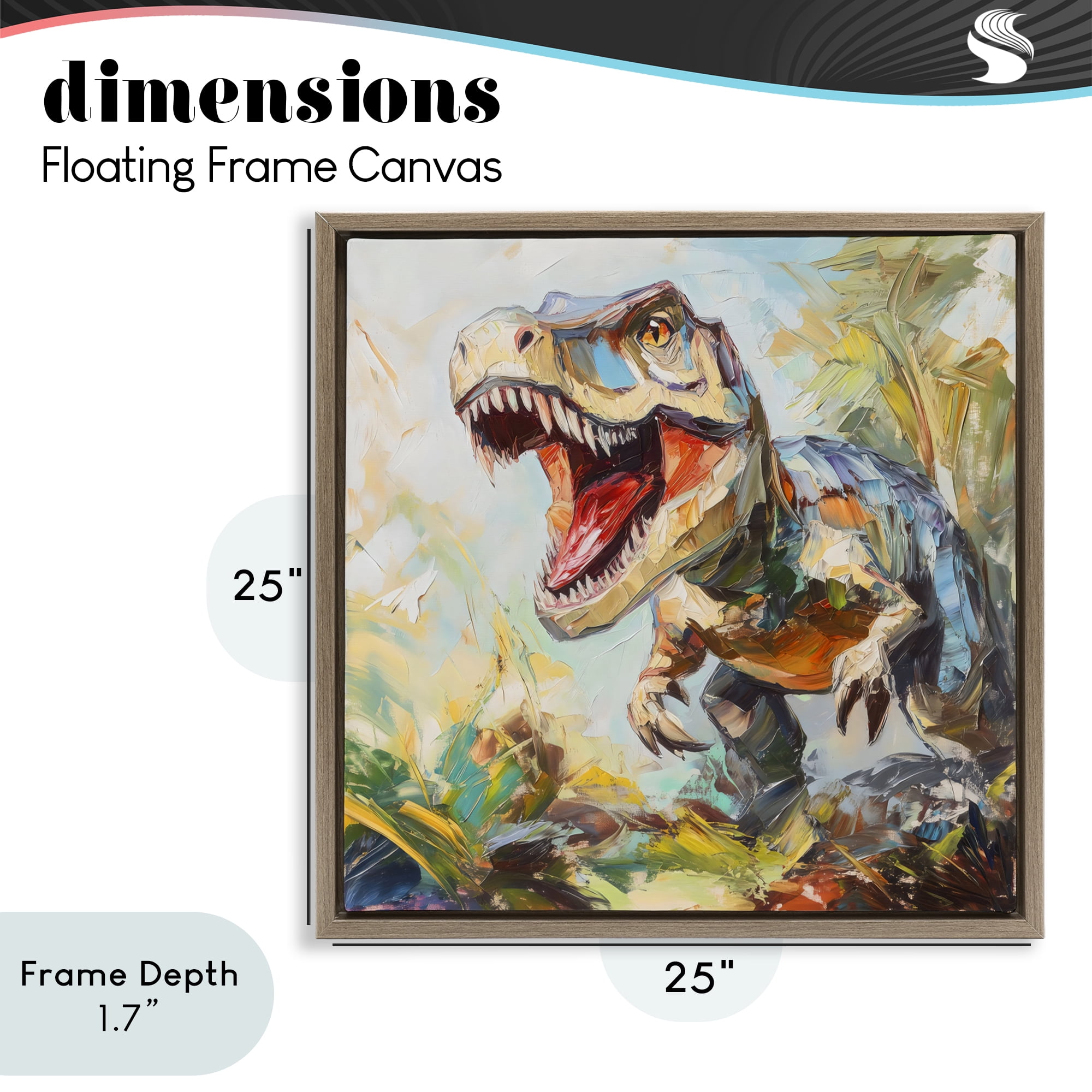 Stupell Industries Enchanting T-Rex Roar Brown Framed Floater Canvas Wall Art, design by Creative Studio