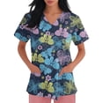 thumbnail image 2 of Delconic Scrub Tops Women Short Sleeve Plus Size V-Neck Fun Printed Scrubs Top Medical Nursing Uniforms with Pockets Saffron 2XL, 2 of 5